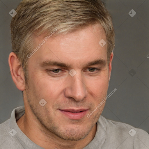 Neutral white adult male with short  brown hair and brown eyes