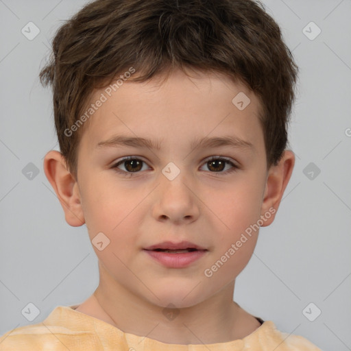 Neutral white child male with short  brown hair and brown eyes