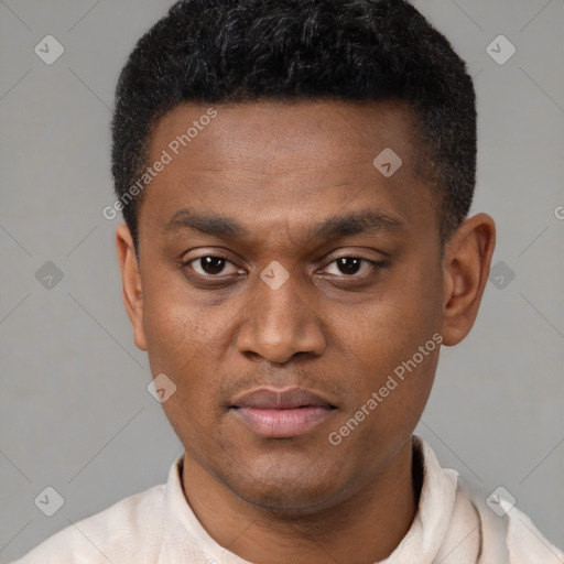 Neutral latino young-adult male with short  brown hair and brown eyes