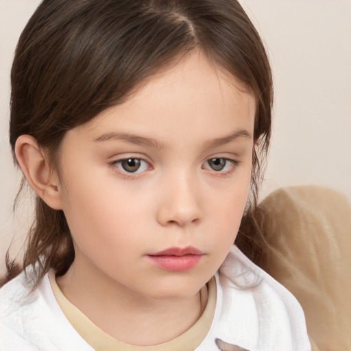 Neutral white child female with medium  brown hair and brown eyes