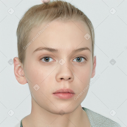 Neutral white child female with short  brown hair and brown eyes