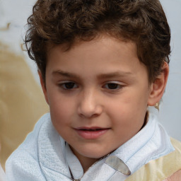 Joyful white child male with short  brown hair and brown eyes