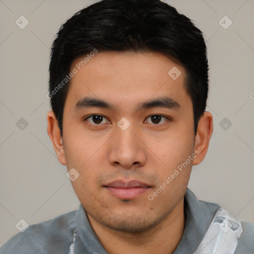 Neutral asian young-adult male with short  black hair and brown eyes