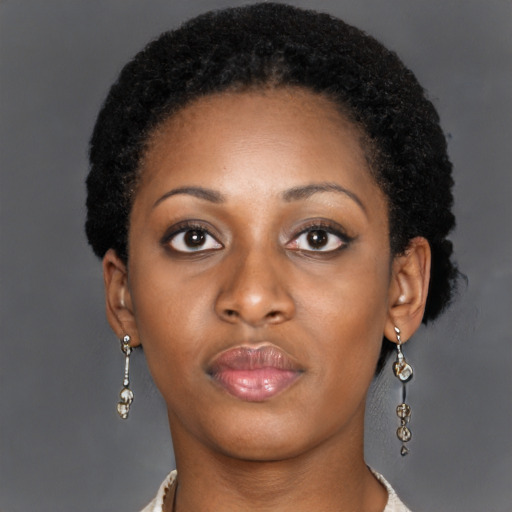 Neutral black young-adult female with long  brown hair and brown eyes