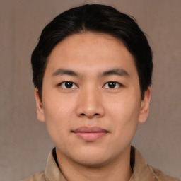 Neutral asian young-adult male with short  brown hair and brown eyes