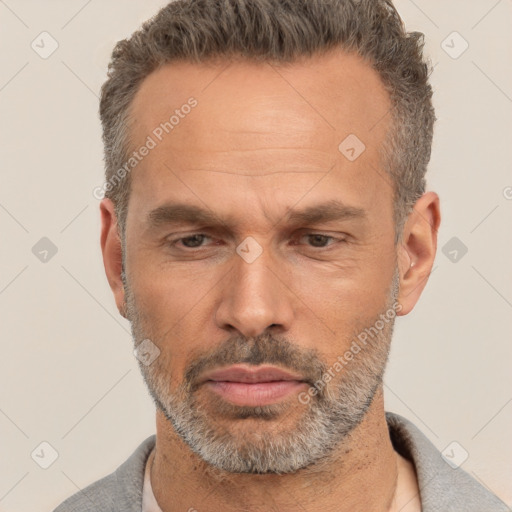 Neutral white adult male with short  brown hair and brown eyes