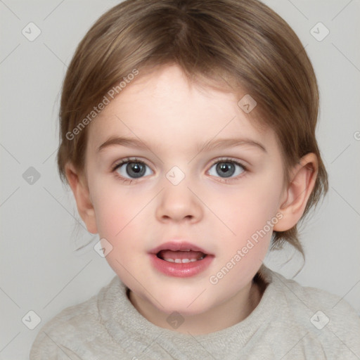 Neutral white child female with medium  brown hair and brown eyes