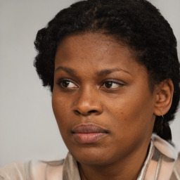 Neutral black young-adult female with short  brown hair and brown eyes