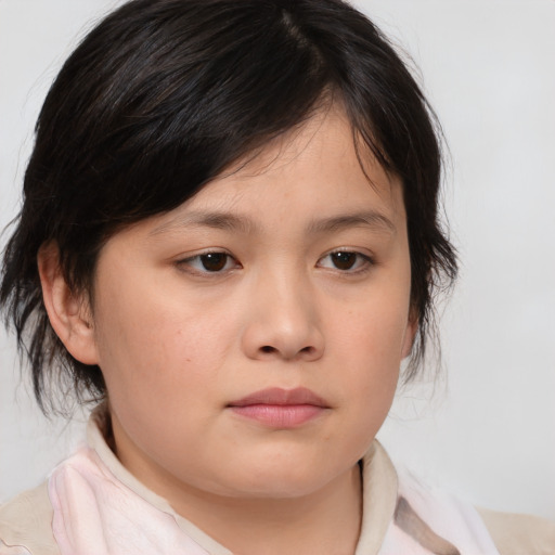 Neutral white child female with medium  brown hair and brown eyes