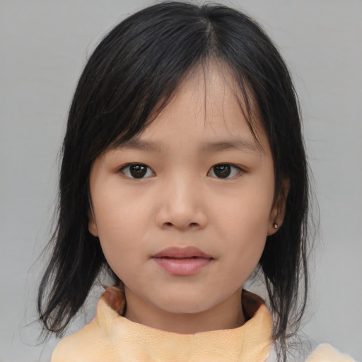 Neutral asian child female with medium  brown hair and brown eyes