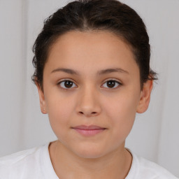 Neutral white child female with short  brown hair and brown eyes