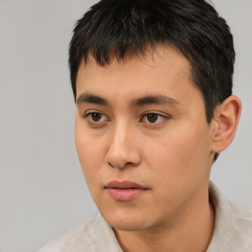 Neutral asian young-adult male with short  black hair and brown eyes
