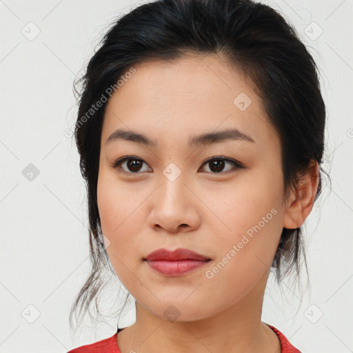 Neutral asian young-adult female with medium  brown hair and brown eyes