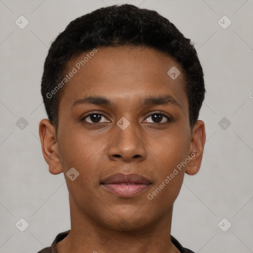 Neutral black young-adult male with short  brown hair and brown eyes