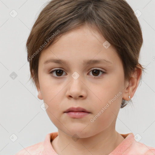 Neutral white child female with short  brown hair and brown eyes