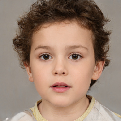 Neutral white child female with short  brown hair and brown eyes