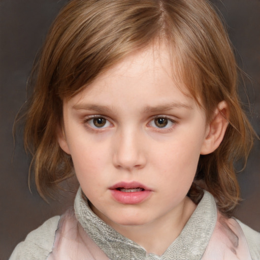 Neutral white child female with medium  brown hair and brown eyes