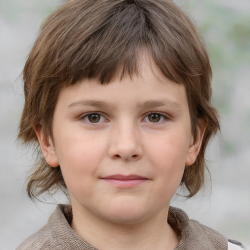 Neutral white child female with medium  brown hair and grey eyes