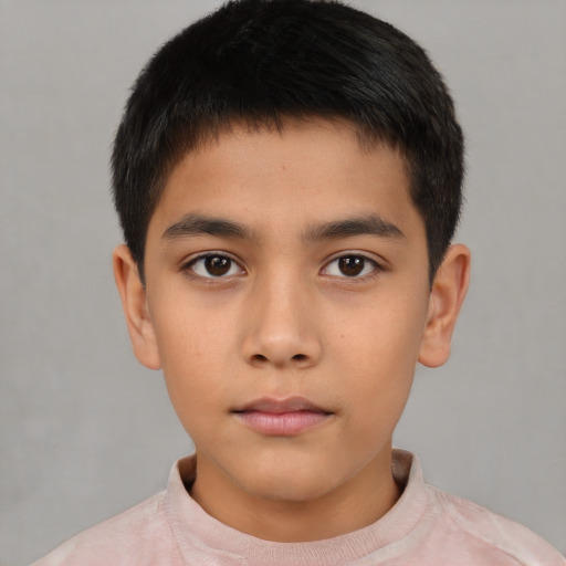 Neutral asian child male with short  brown hair and brown eyes