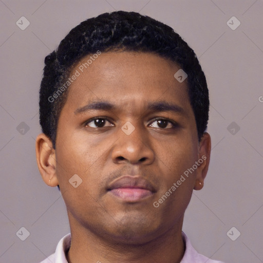 Neutral black young-adult male with short  brown hair and brown eyes
