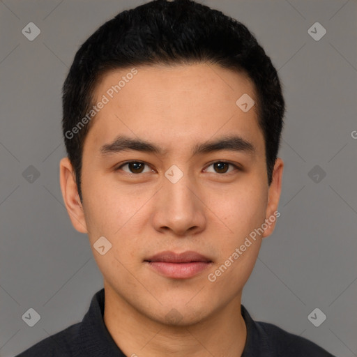 Neutral latino young-adult male with short  brown hair and brown eyes