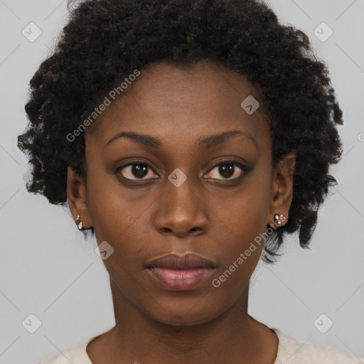 Neutral black young-adult female with short  brown hair and brown eyes