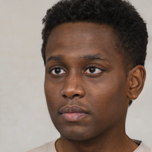 Neutral black young-adult male with short  brown hair and brown eyes