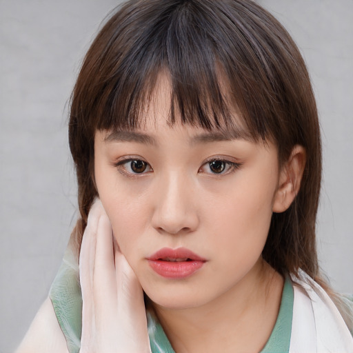 Neutral white child female with medium  brown hair and brown eyes