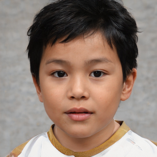 Neutral asian child male with short  brown hair and brown eyes