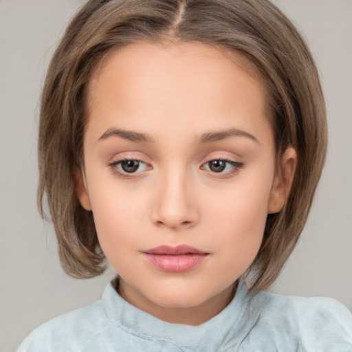 Neutral white child female with medium  brown hair and brown eyes