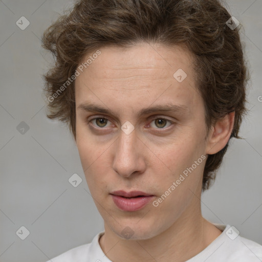 Neutral white adult male with short  brown hair and brown eyes