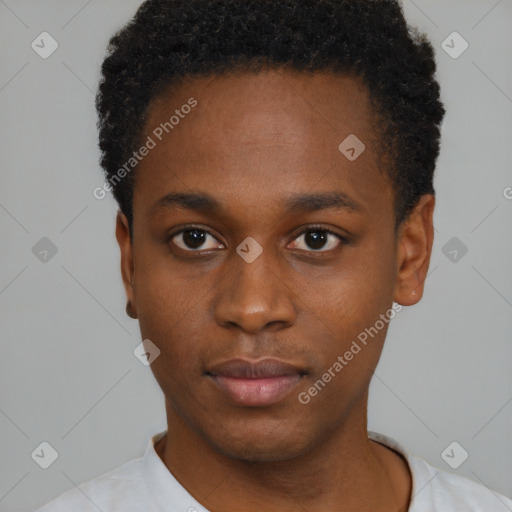 Neutral black young-adult male with short  brown hair and brown eyes