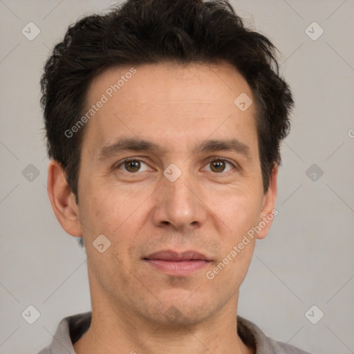 Neutral white adult male with short  brown hair and brown eyes