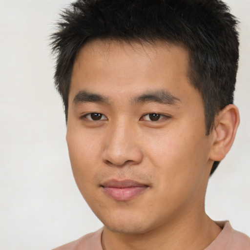 Neutral asian young-adult male with short  brown hair and brown eyes