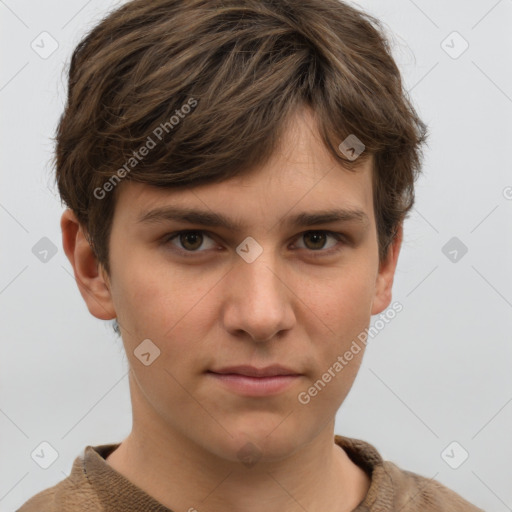 Neutral white young-adult male with short  brown hair and grey eyes