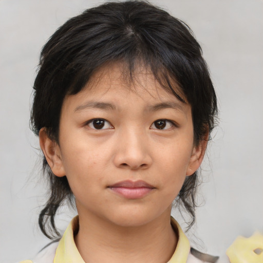 Neutral white child female with medium  brown hair and brown eyes