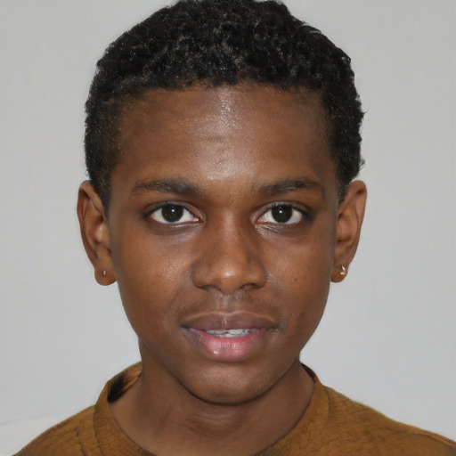 Neutral black young-adult male with short  brown hair and brown eyes