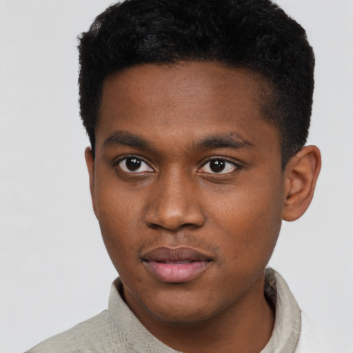 Neutral black young-adult male with short  brown hair and brown eyes