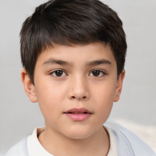 Neutral white child male with short  brown hair and brown eyes