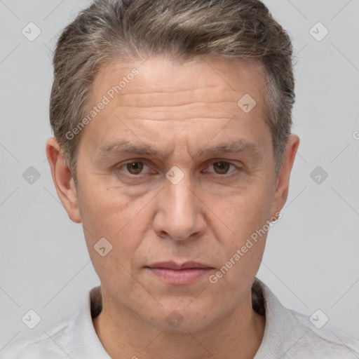 Neutral white adult male with short  brown hair and brown eyes