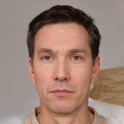 Neutral white adult male with short  brown hair and brown eyes