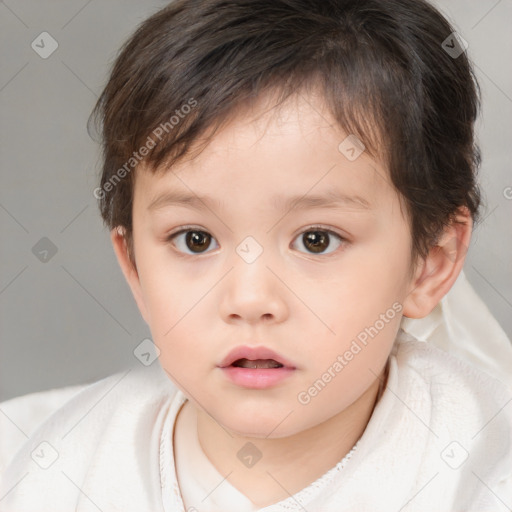 Neutral white child female with short  brown hair and brown eyes