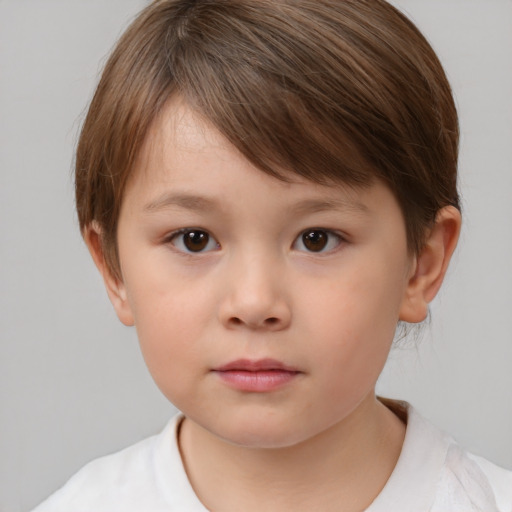 Neutral white child female with short  brown hair and brown eyes