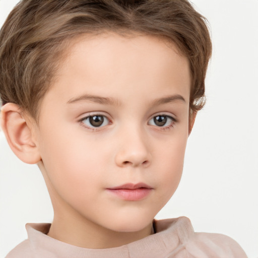 Neutral white child female with short  brown hair and brown eyes