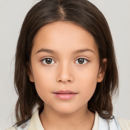 Neutral white child female with medium  brown hair and brown eyes