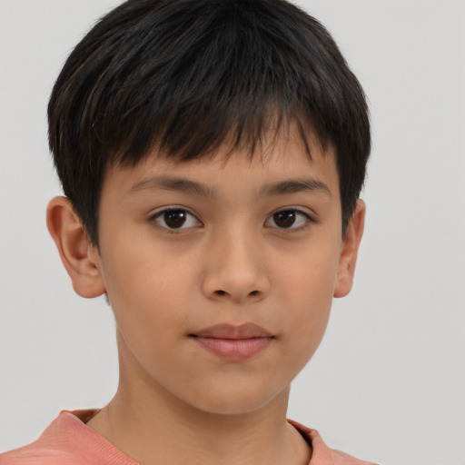 Neutral asian child female with short  brown hair and brown eyes