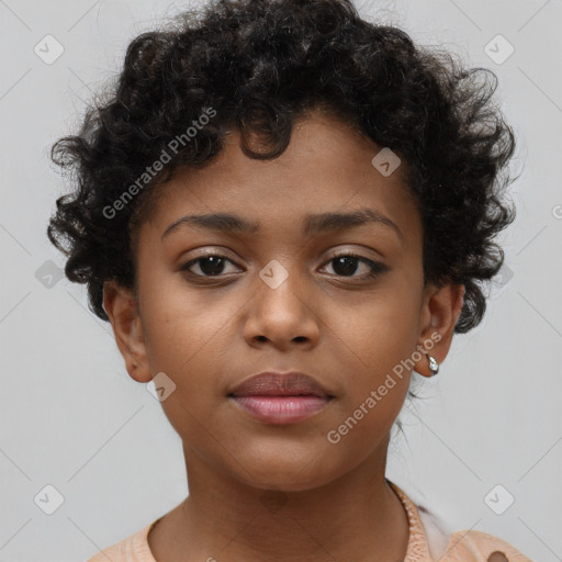 Neutral black young-adult female with short  brown hair and brown eyes