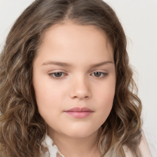 Neutral white child female with long  brown hair and brown eyes