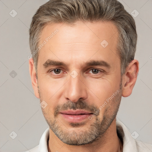 Neutral white adult male with short  brown hair and brown eyes