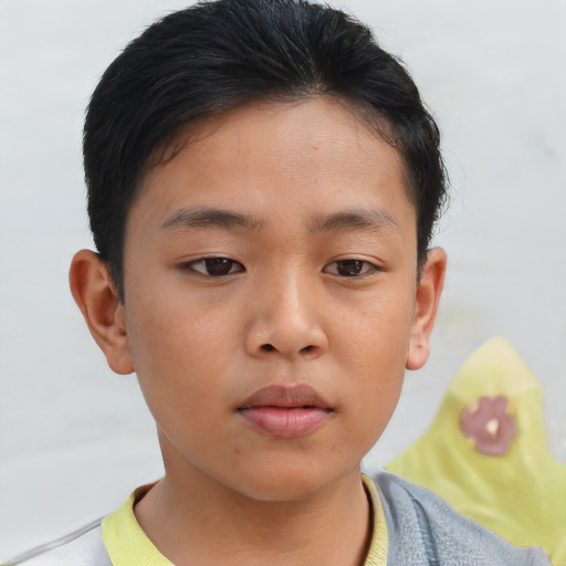 Neutral asian young-adult male with short  brown hair and brown eyes